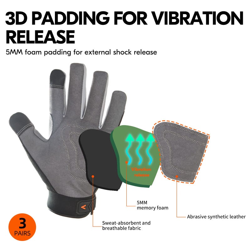 Vgo... 3-Pair Safety Work Gloves, Light Duty Mechanic Gloves (Size M, 3Colors,SL7584) - Image 2